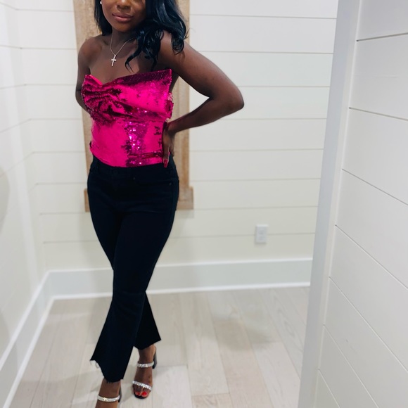 House of CB HOT PINK SEQUIN BODYSUIT - Picture 4 of 6